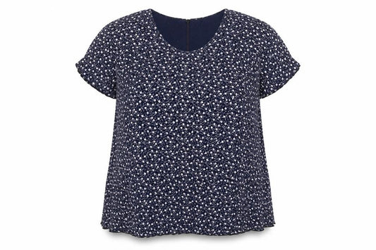 Preworn Womens Blue Floral Viscose Basic Blouse Size XL V-Neck