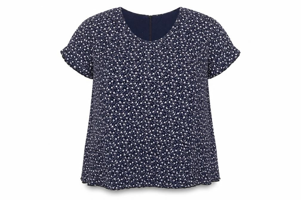 Preworn Womens Blue Floral Viscose Basic Blouse Size XL V-Neck