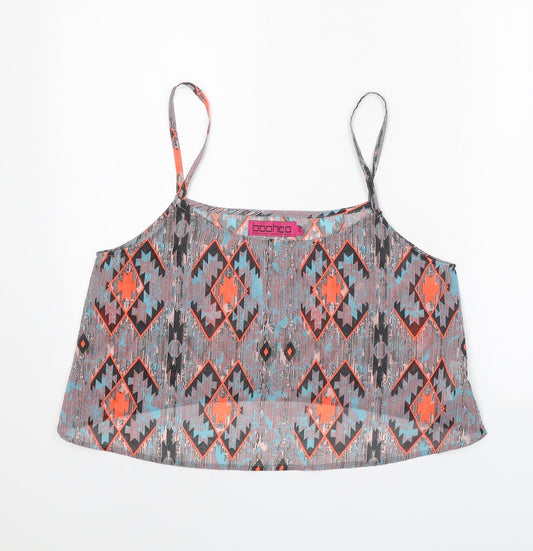 Boohoo Womens Grey Geometric Polyester Camisole Tank Size M Scoop Neck - Cropped
