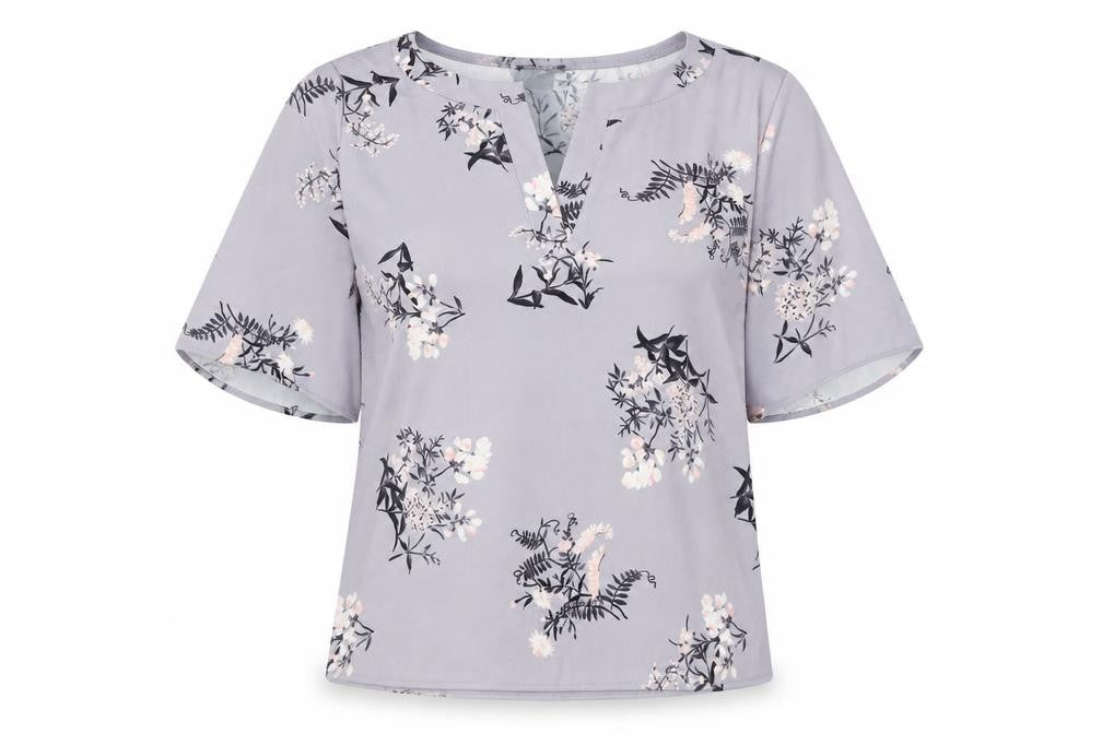 Ann Taylor Womens Grey Floral Polyester Basic Blouse Size M V-Neck