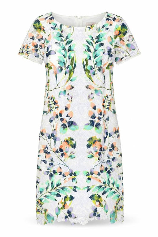 Per Una Womens White Floral Polyester A-Line Size 8 Round Neck Zip