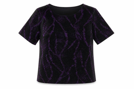 EWM Womens Black Geometric Polyester Basic T-Shirt Size M Round Neck