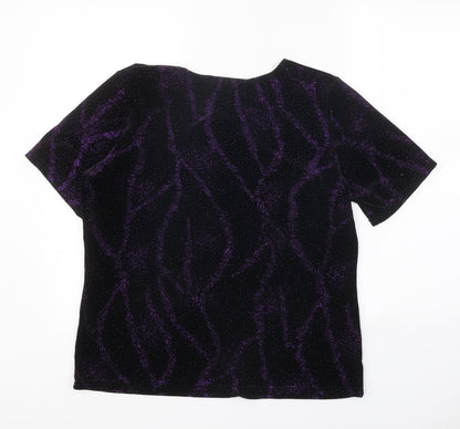 EWM Womens Black Geometric Polyester Basic T-Shirt Size M Round Neck