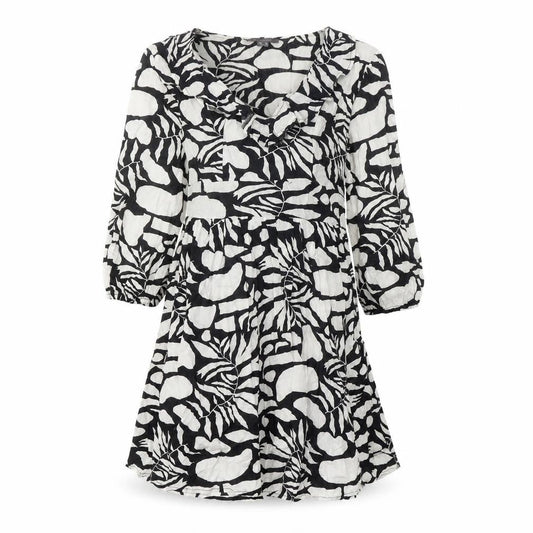 Primark Womens Black Geometric 100% Cotton Fit & Flare Size 8 V-Neck Pullover