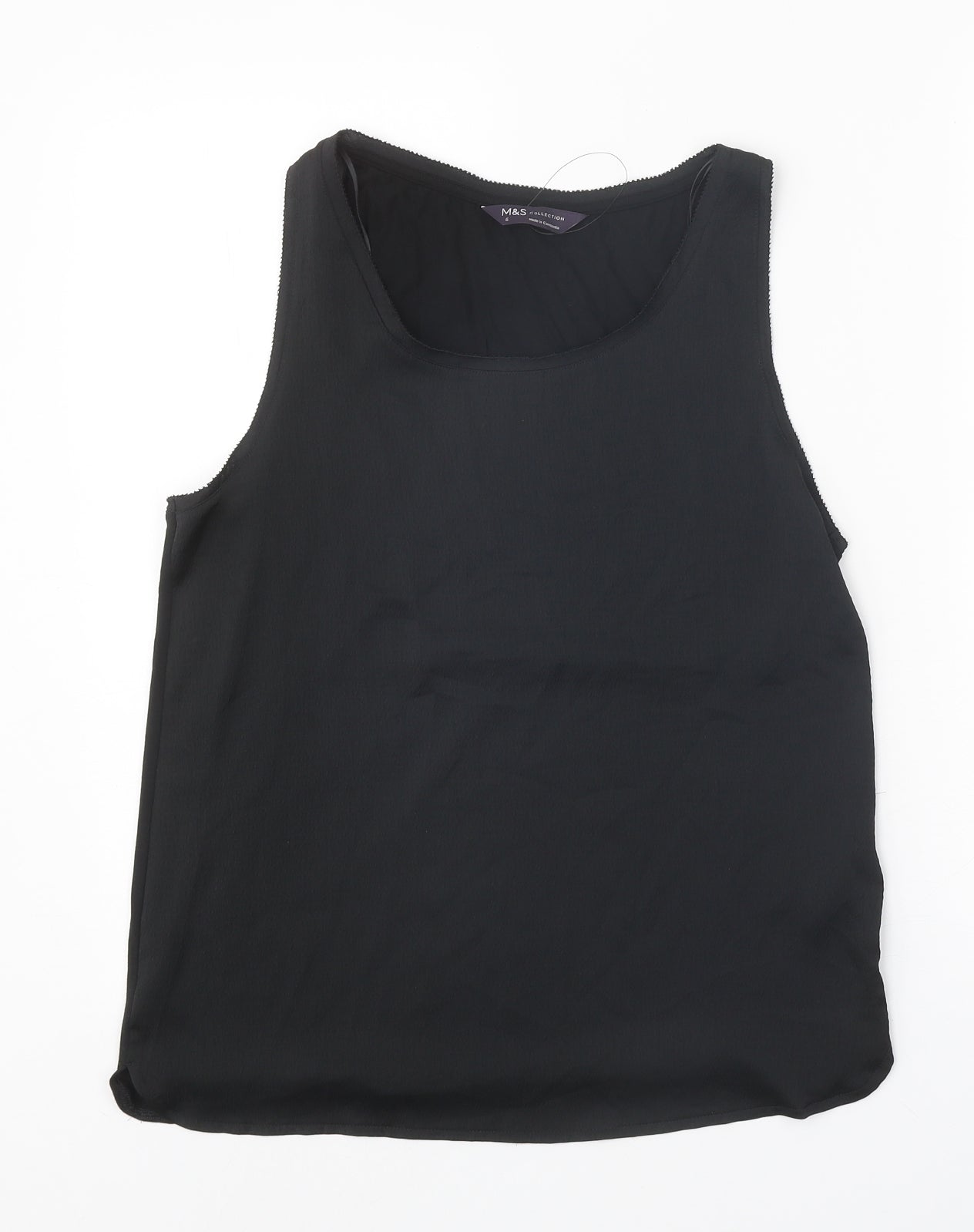 Marks and Spencer Womens Black Polyester Basic Tank Size 6 Scoop Neck