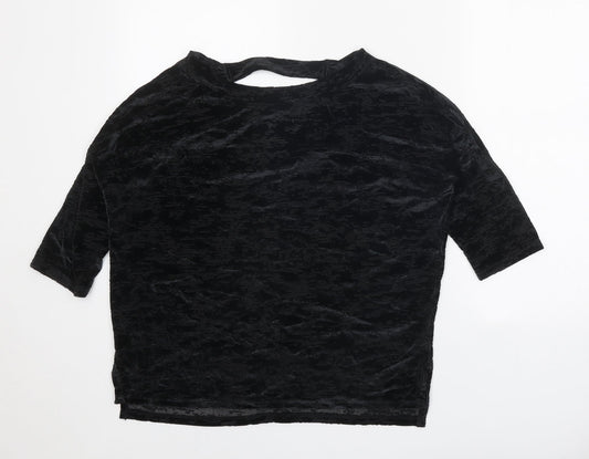 NEXT Womens Black Geometric Polyester Basic Blouse Size 10 Boat Neck