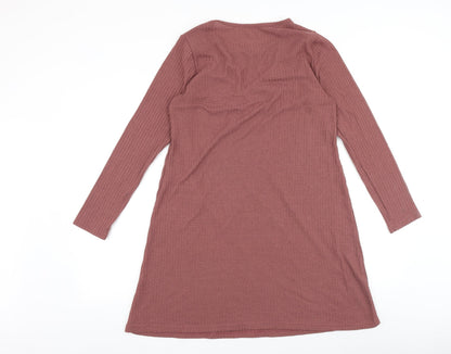 Womens Pink Polyester A-Line Size M Round Neck Pullover