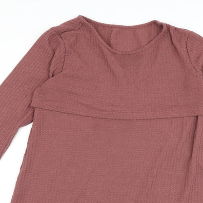 Womens Pink Polyester A-Line Size M Round Neck Pullover