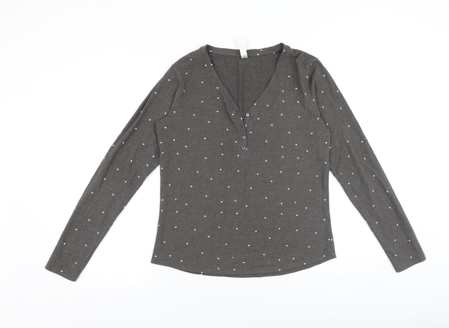 Lindex Womens Grey Geometric 100% Cotton Basic T-Shirt Size S V-Neck - Heart