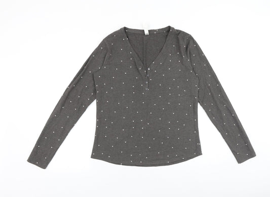 Lindex Womens Grey Geometric 100% Cotton Basic T-Shirt Size S V-Neck - Heart