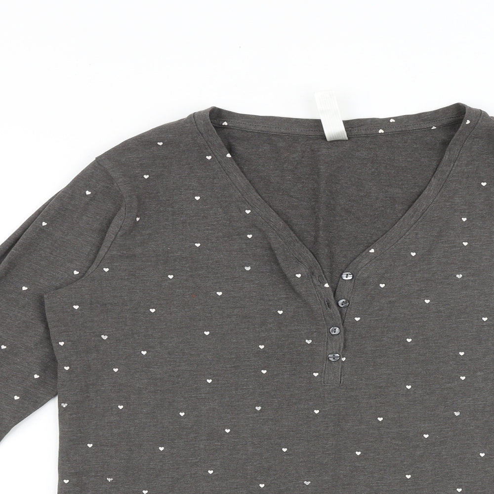 Lindex Womens Grey Geometric 100% Cotton Basic T-Shirt Size S V-Neck - Heart