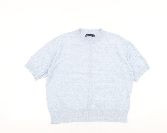 Marks and Spencer Womens Blue Round Neck Cotton Pullover Jumper Size S