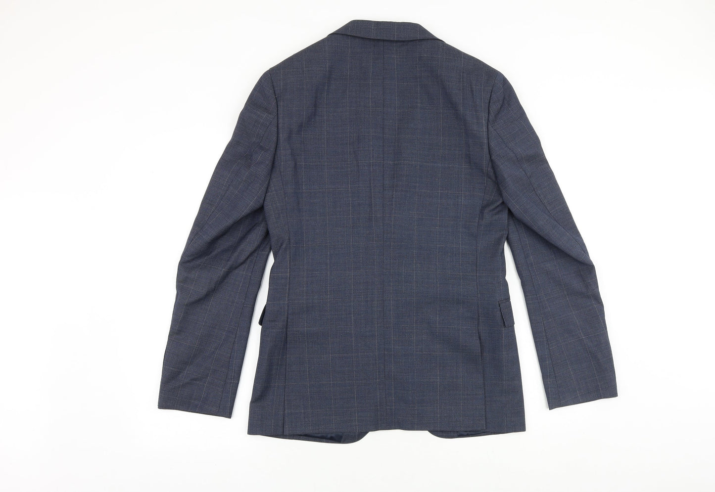 Marks and Spencer Mens Blue Plaid Wool Jacket Suit Jacket Size 36 Regular