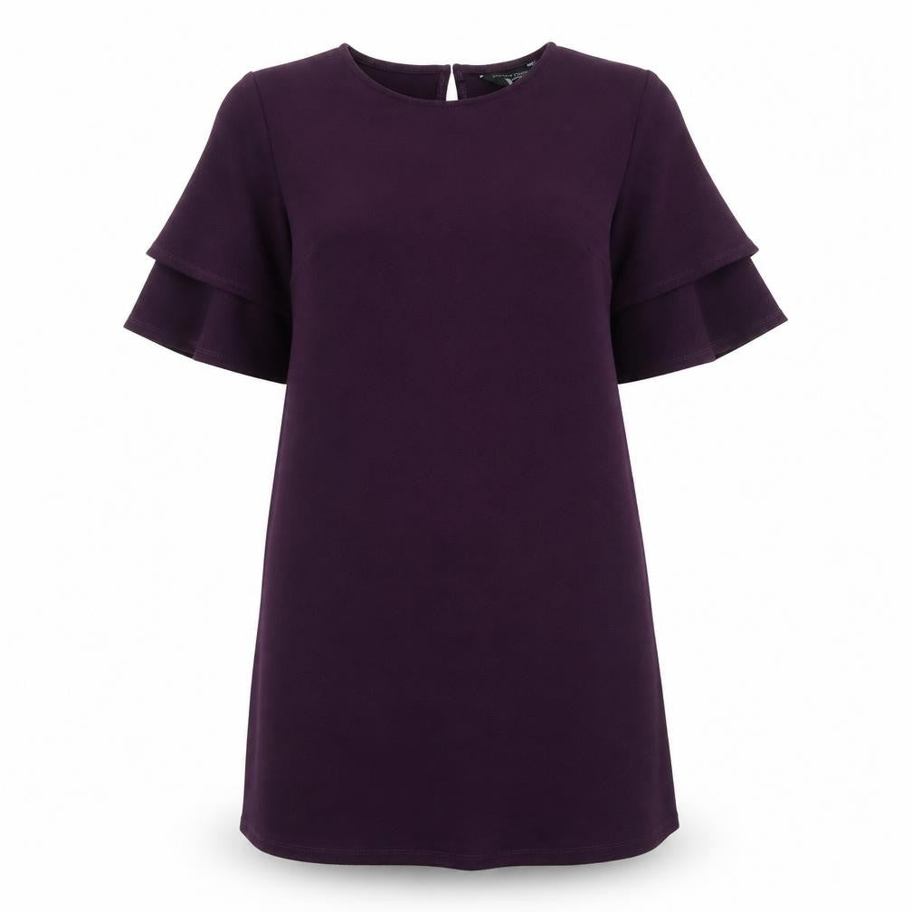 Dorothy Perkins Womens Purple Polyester A-Line Size 12 Round Neck Button