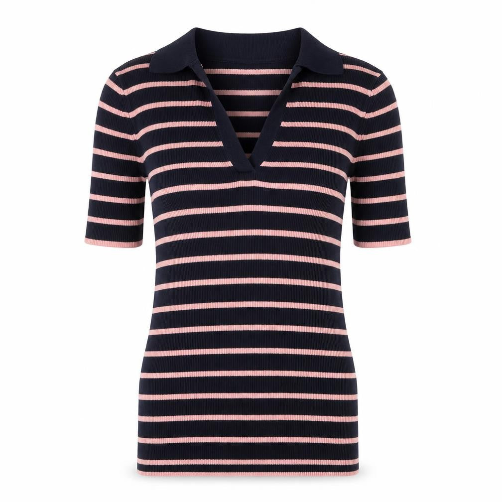 Marks & Spencer Womens Blue Striped Cotton Basic T-Shirt Size XS Collared