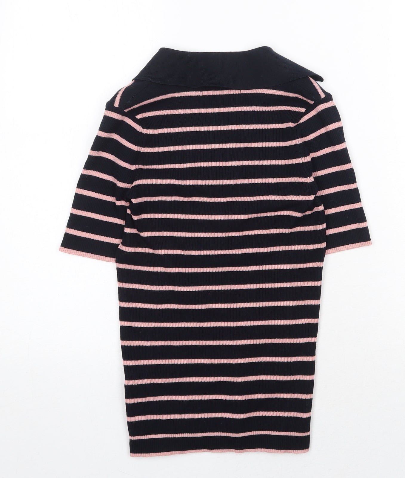 Marks and Spencer Womens Blue Striped Cotton Basic T-Shirt Size XS Collared