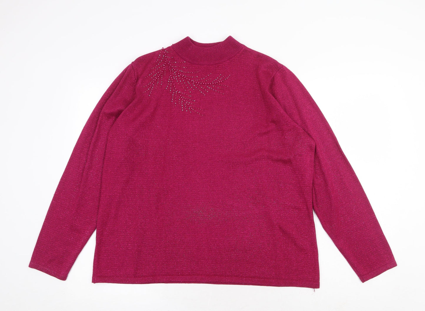 Bonmarché Womens Pink Mock Neck Acrylic Pullover Jumper Size L