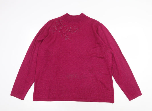 Bonmarché Womens Pink Mock Neck Acrylic Pullover Jumper Size L