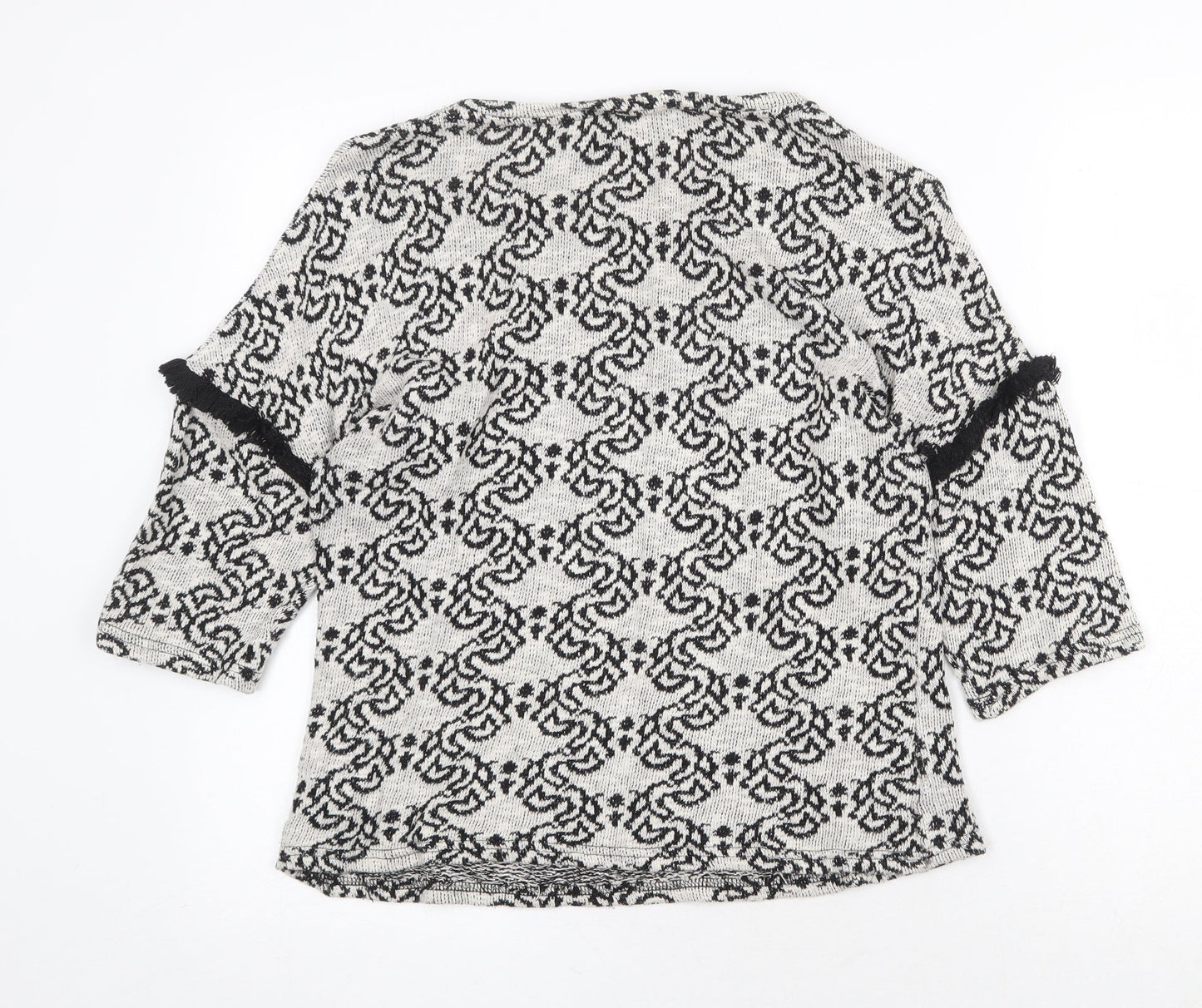 TALLY WEiJL Womens Grey Round Neck Geometric Cotton Pullover Jumper Size M