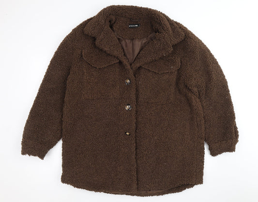 PRETTYLITTLETHING Womens Brown Jacket Size 8 Button - Teddy Bear Style