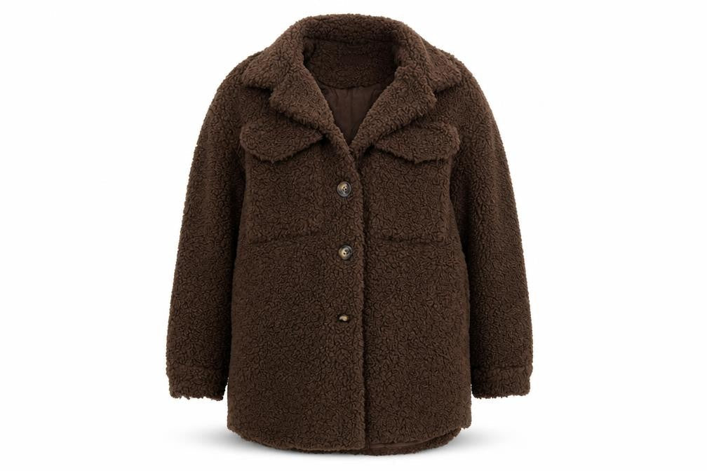 PRETTYLITTLETHING Womens Brown Jacket Size 8 Button - Teddy Bear Style