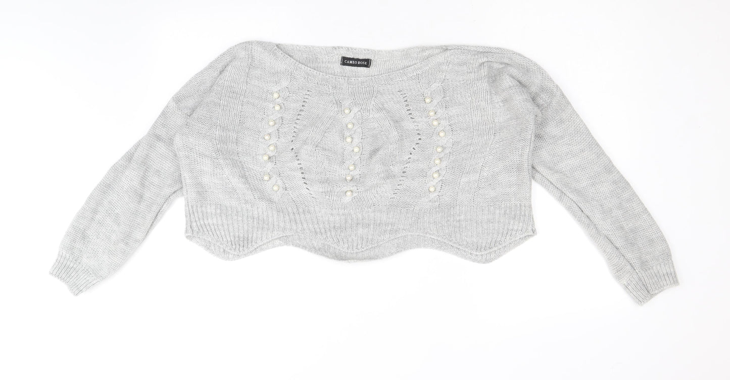 Cameo Rose Womens Grey Boat Neck Acrylic Pullover Jumper Size M - Size M-L