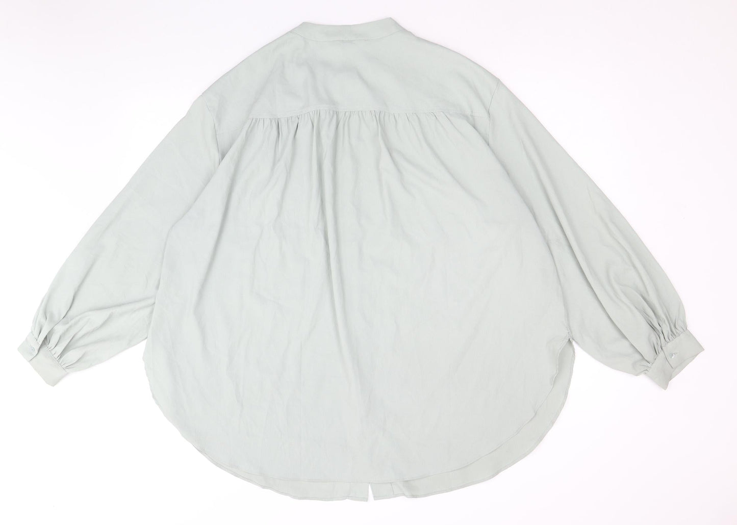 H&M Womens Green Polyester Basic Button-Up Size XL Round Neck