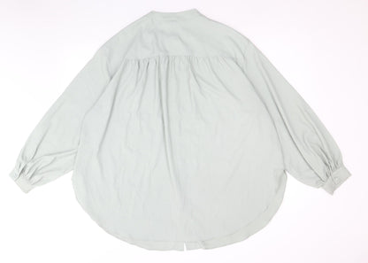 H&M Womens Green Polyester Basic Button-Up Size XL Round Neck