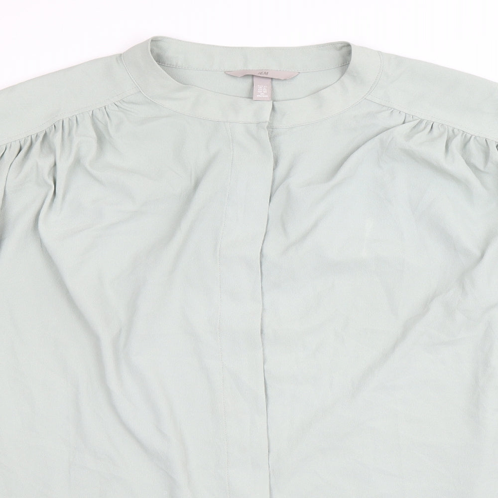 H&M Womens Green Polyester Basic Button-Up Size XL Round Neck