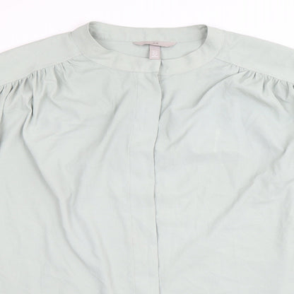 H&M Womens Green Polyester Basic Button-Up Size XL Round Neck