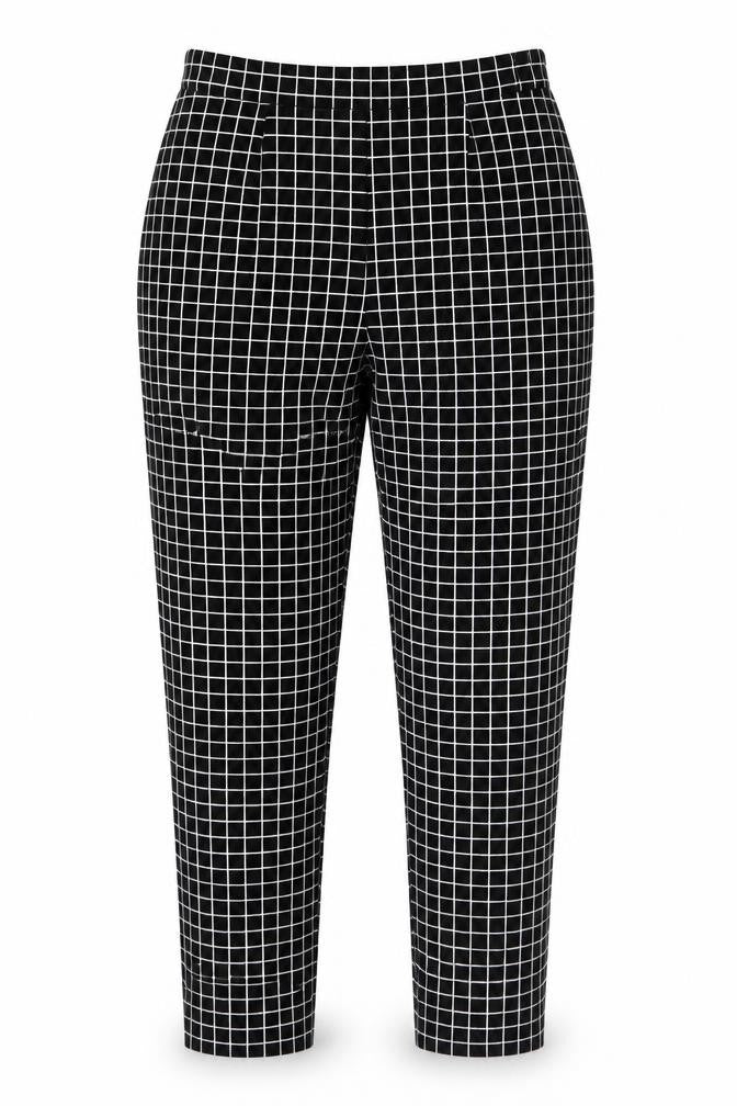 Unique 21 Womens Black Check Polyester Trousers Size M Regular Zip