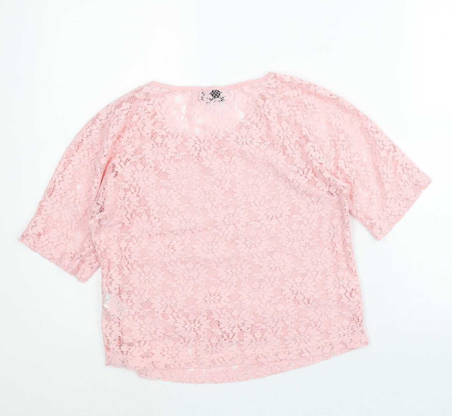 Topshop Womens Pink Floral Polyester Cropped T-Shirt Size 8 Scoop Neck