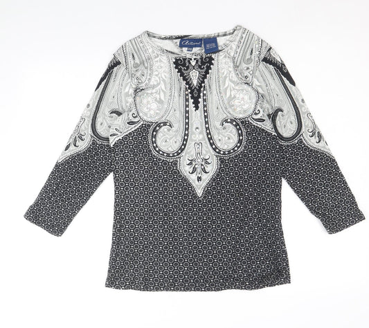 Preworn Womens Black Geometric 100% Cotton Basic Blouse Size XS Boat Neck