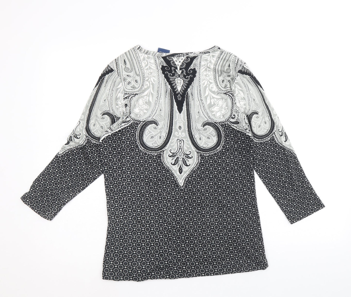 Preworn Womens Black Geometric 100% Cotton Basic Blouse Size XS Boat Neck