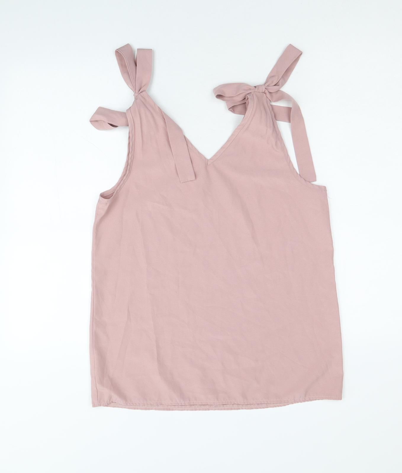 Preworn Womens Pink Polyester Basic Tank Size S V-Neck - Shoulder Tie Detail