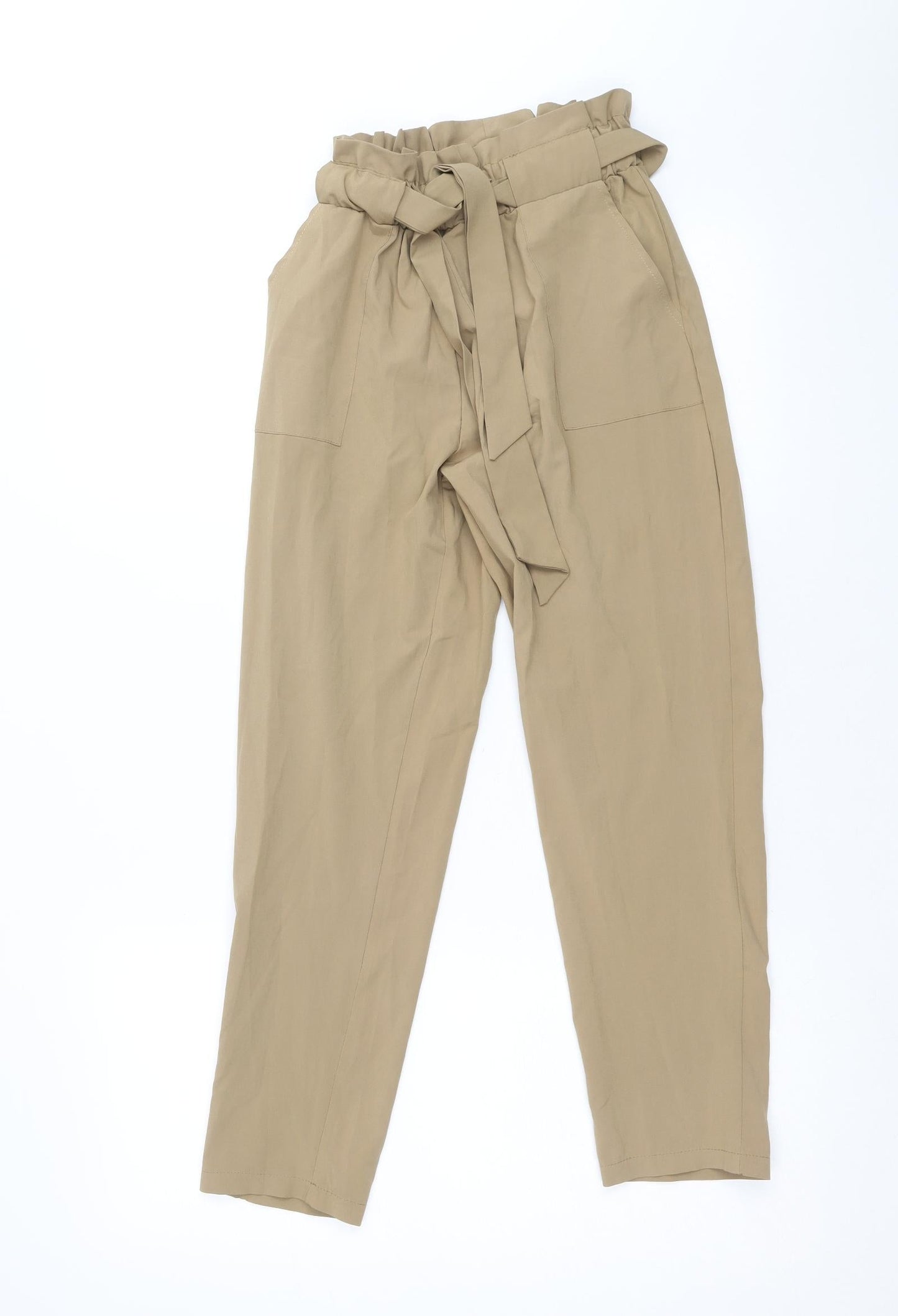 Preworn Womens Brown Polyester Trousers Size S Regular Tie
