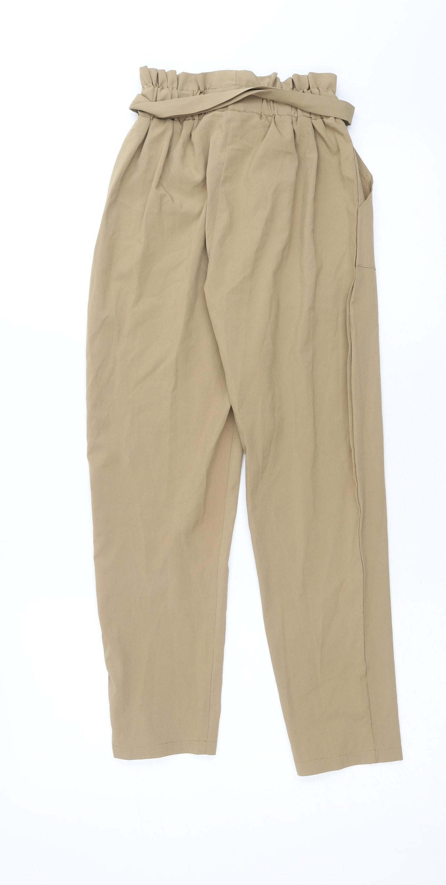 Preworn Womens Brown Polyester Trousers Size S Regular Tie