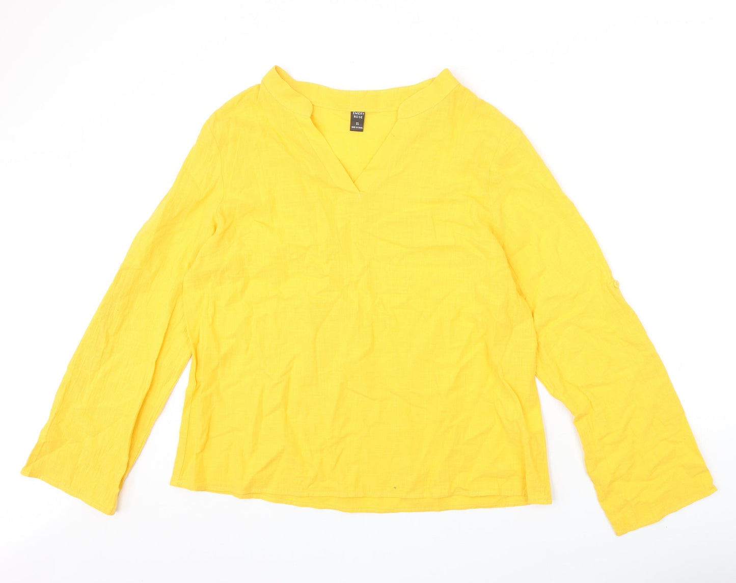 Emery Rose Womens Yellow Polyester Basic T-Shirt Size XL V-Neck