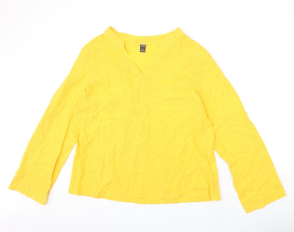 Emery Rose Womens Yellow Polyester Basic T-Shirt Size XL V-Neck