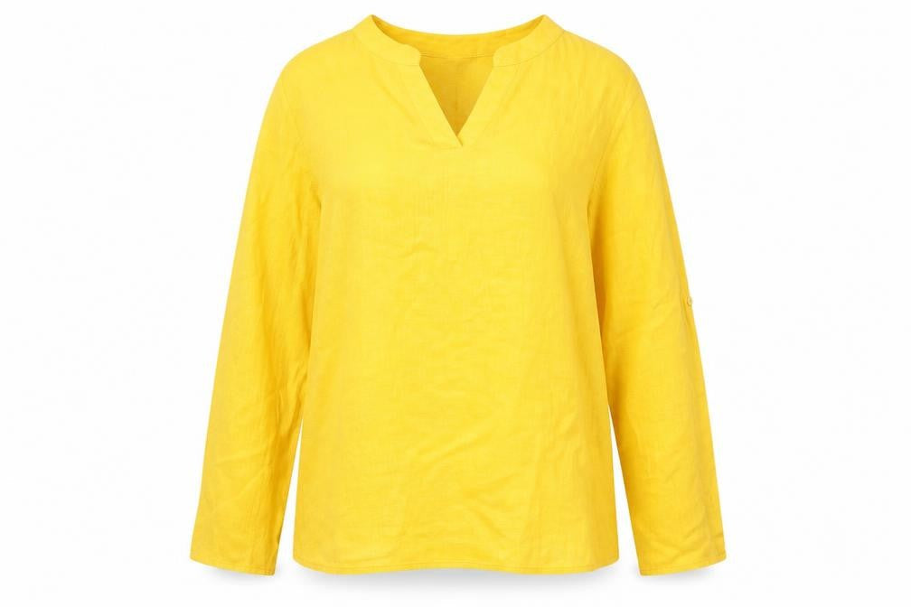 Emery Rose Womens Yellow Polyester Basic T-Shirt Size XL V-Neck