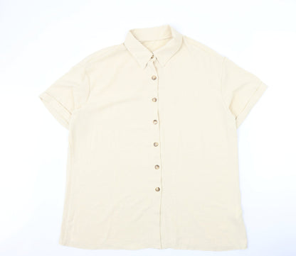 Preworn Womens Beige Polyester Basic Button-Up Size XL Collared