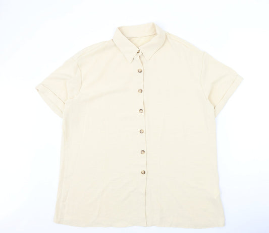 Preworn Womens Beige Polyester Basic Button-Up Size XL Collared