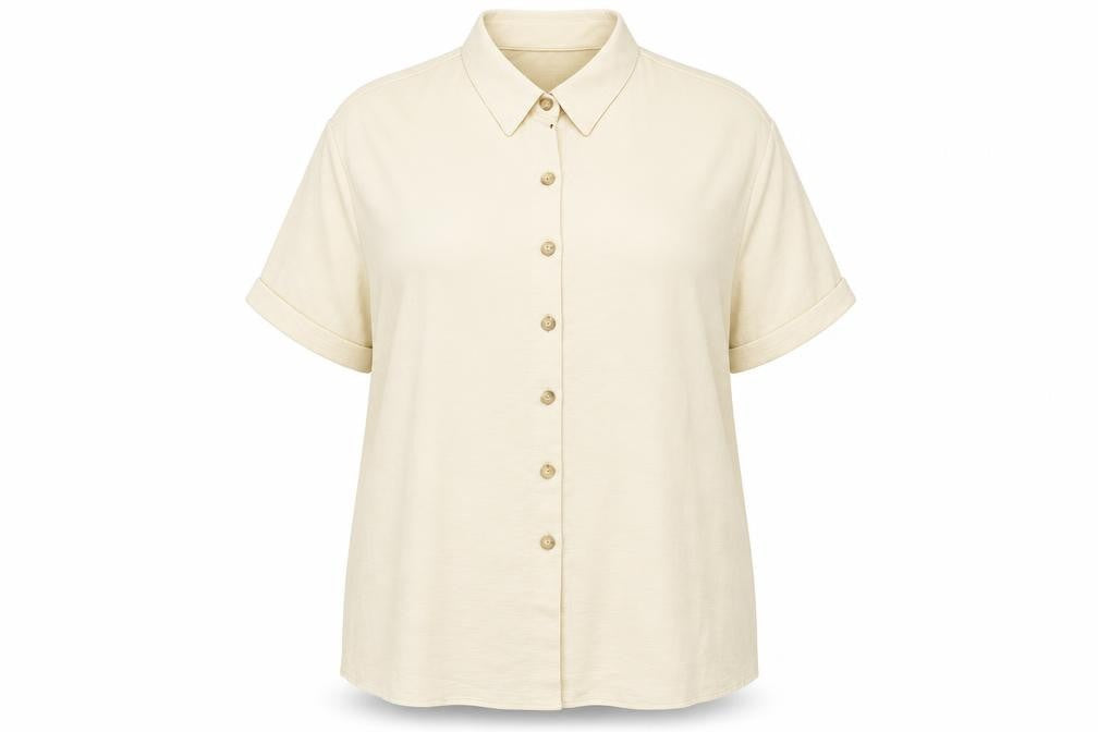 Preworn Womens Beige Polyester Basic Button-Up Size XL Collared