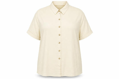 Preworn Womens Beige Polyester Basic Button-Up Size XL Collared
