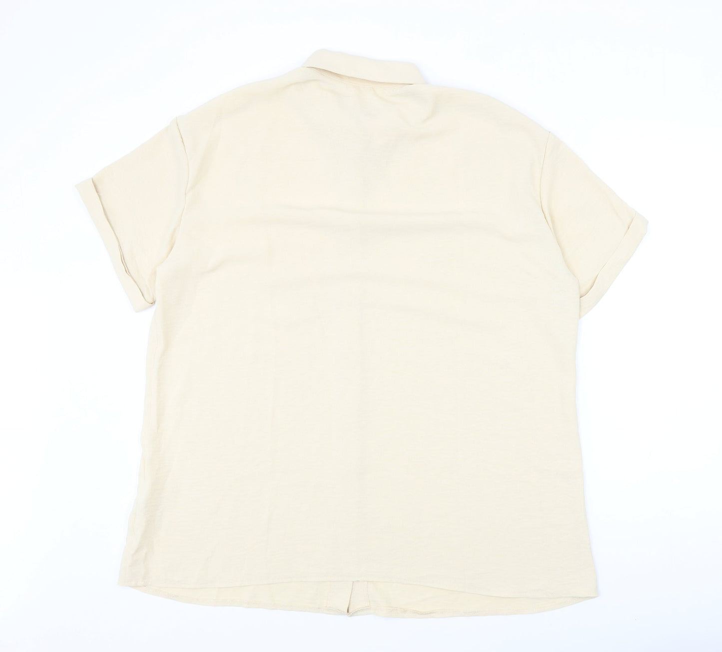 Preworn Womens Beige Polyester Basic Button-Up Size XL Collared