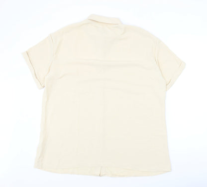 Preworn Womens Beige Polyester Basic Button-Up Size XL Collared