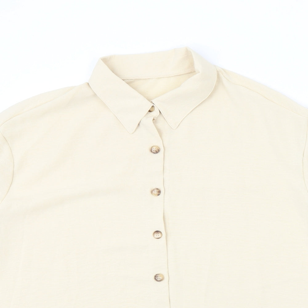 Preworn Womens Beige Polyester Basic Button-Up Size XL Collared