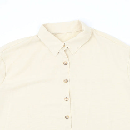 Preworn Womens Beige Polyester Basic Button-Up Size XL Collared
