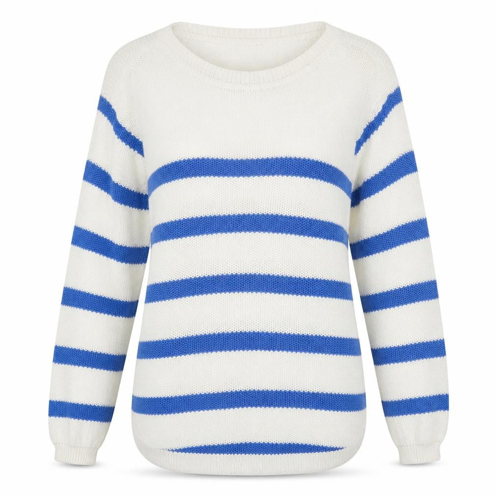 First Avenue Womens Ivory Round Neck Striped Cotton Pullover Jumper Size S