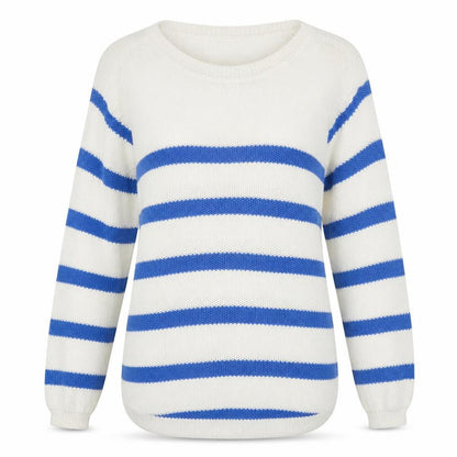 First Avenue Womens Ivory Round Neck Striped Cotton Pullover Jumper Size S